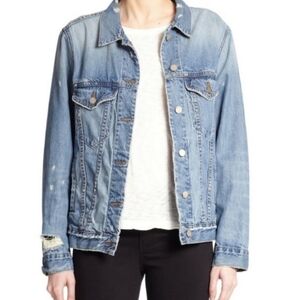 J Brand Darci distressed ripped jean denim jacket faded blue M L